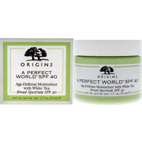 A Perfect World Age-Defense Moisturizer with White Tea SPF 40 by Origins for Unisex - 1.7 oz Moisturizer - Fresh Bloom Skin - Premium Skincare Solutions for Nourished, Hydrated, and Radiant Skin Every Day