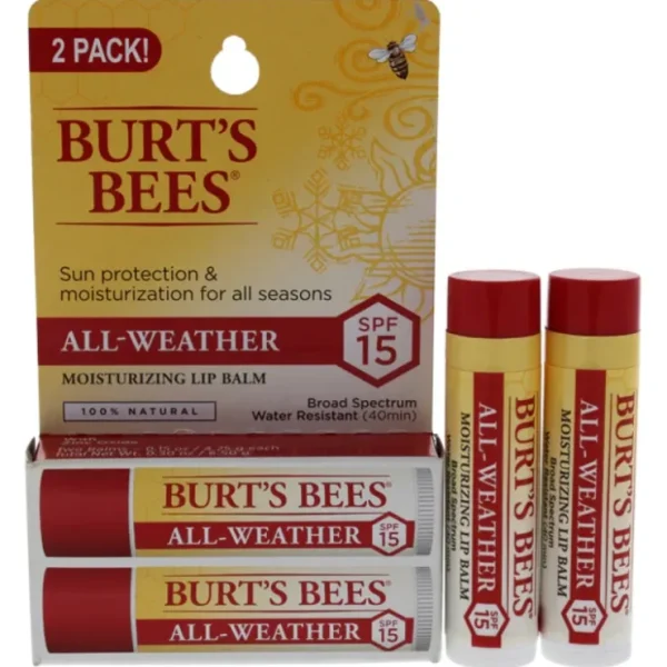 All-Weather Moisturizing Lip Balm Twin Pack SPF 15 by Burts Bees for Unisex - 2 x 0.15 oz Lip Balm - Fresh Bloom Skin - Premium Skincare Solutions for Nourished, Hydrated, and Radiant Skin Every Day