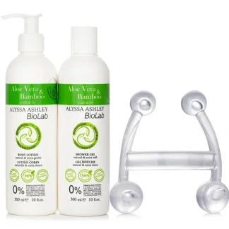 Alyssa Ashley Biolab Aloe Vera & Bamboo Body Lotion + Shower Gel +Massager 3pcs - Fresh Bloom Skin - Premium Skincare Solutions for Nourished, Hydrated, and Radiant Skin Every Day
