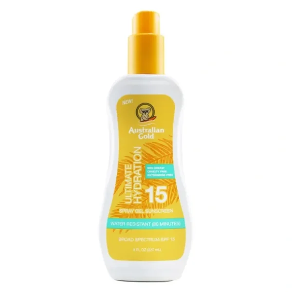 Australian Gold Spray Gel Sunscreen SPF 15 (Ultimate Hydration) 237ml/8oz - Fresh Bloom Skin - Premium Skincare Solutions for Nourished, Hydrated, and Radiant Skin Every Day