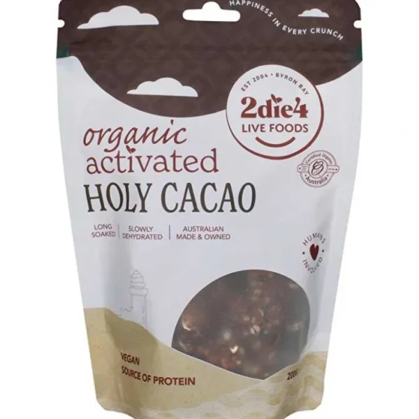 2die4 Live Foods Organic Activated Holy Cacao Granola Clusters 200g - Fresh Bloom Skin - Premium Skincare Solutions for Nourished, Hydrated, and Radiant Skin Every Day