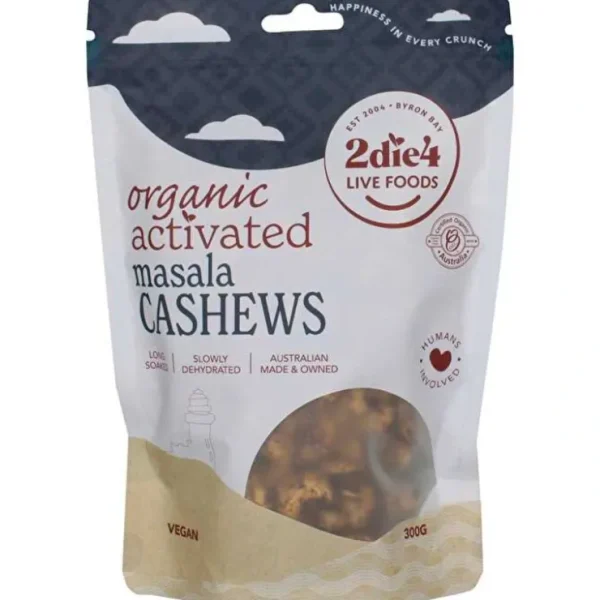 2die4 Live Foods Organic Activated Masala Cashews 300g - Fresh Bloom Skin - Premium Skincare Solutions for Nourished, Hydrated, and Radiant Skin Every Day