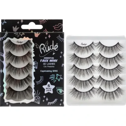 Essential Faux Mink 3D Lashes - Captivating by Rude Cosmetics for Women - 5 Pair Eyelashes - Fresh Bloom Skin - Premium Skincare Solutions for Nourished, Hydrated, and Radiant Skin Every Day