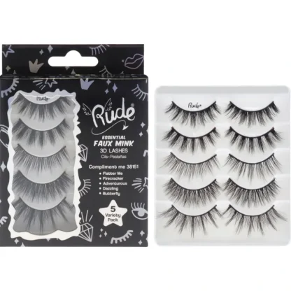 Essential Faux Mink 3D Lashes - Compliment Me by Rude Cosmetics for Women - 5 Pair Eyelashes - Fresh Bloom Skin - Premium Skincare Solutions for Nourished, Hydrated, and Radiant Skin Every Day