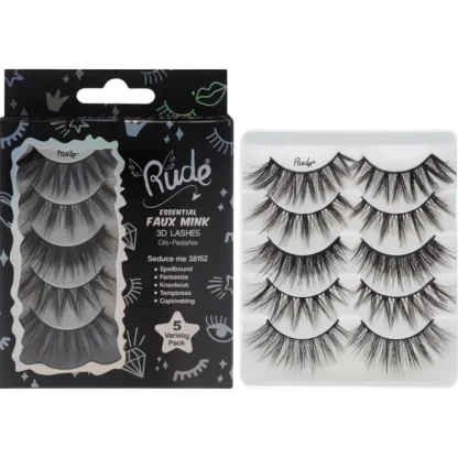 Essential Faux Mink 3D Lashes - Seduce Me by Rude Cosmetics for Women - 5 Pair Eyelashes - Fresh Bloom Skin - Premium Skincare Solutions for Nourished, Hydrated, and Radiant Skin Every Day