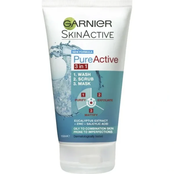 Garnier Pure Active 3 in 1 Wash, Scrub & Mask 150ml - Fresh Bloom Skin - Premium Skincare Solutions for Nourished, Hydrated, and Radiant Skin Every Day