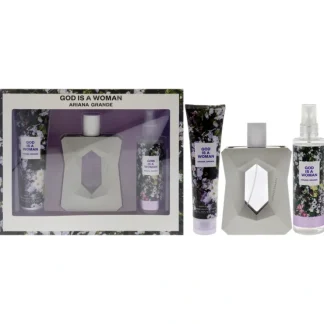 God Is A Woman by Ariana Grande for Women - 3 Pc Gift Set 3.4oz EDP Spray, 4oz Body Mist, 3.4oz Body Souffle - Fresh Bloom Skin - Premium Skincare Solutions for Nourished, Hydrated, and Radiant Skin Every Day