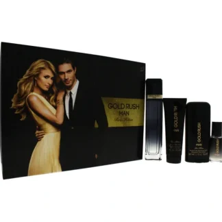 Gold Rush Man by Paris Hilton for Men - 4 Pc Gift Set 3.4oz EDT Spray, 0.5oz EDT Spray, 3.0oz Hair Body Wash, 2.75oz Alcohol Free Deodorant Stick - Fresh Bloom Skin - Premium Skincare Solutions for Nourished, Hydrated, and Radiant Skin Every Day