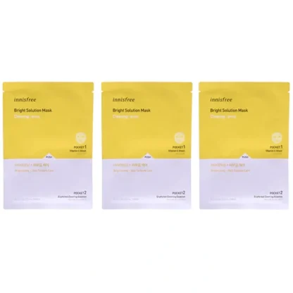 Innisfree Bright Solution Mask - Clearing by Innisfree for Unisex - 0.74 oz Mask - Pack of 3 - Fresh Bloom Skin - Premium Skincare Solutions for Nourished, Hydrated, and Radiant Skin Every Day