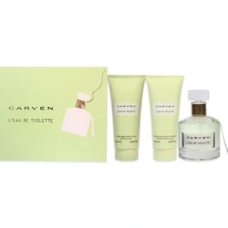 LEau De Toilette by Carven for Women - 3 Pc Gift Set 3.33oz EDT Spray, 3.33oz Light Body Cream, 3.33oz Ligth Bath and Shower Gel - Fresh Bloom Skin - Premium Skincare Solutions for Nourished, Hydrated, and Radiant Skin Every Day