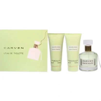 LEau De Toilette by Carven for Women - 3 Pc Gift Set 3.33oz EDT Spray, 3.33oz Light Body Cream, 3.33oz Ligth Bath and Shower Gel - Fresh Bloom Skin - Premium Skincare Solutions for Nourished, Hydrated, and Radiant Skin Every Day