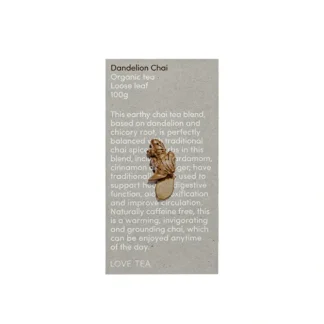 Love Tea Organic Dandelion Chai Tea Loose Leaf 100g - Fresh Bloom Skin - Premium Skincare Solutions for Nourished, Hydrated, and Radiant Skin Every Day