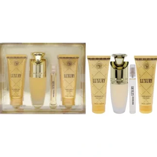Luxury by New Brand for Women - 4 Pc Gift Set 3.3oz EDP Spray, 4.4oz Shower Gel, 4.4oz Body Lotion, 0.5oz EDP Spray - Fresh Bloom Skin - Premium Skincare Solutions for Nourished, Hydrated, and Radiant Skin Every Day