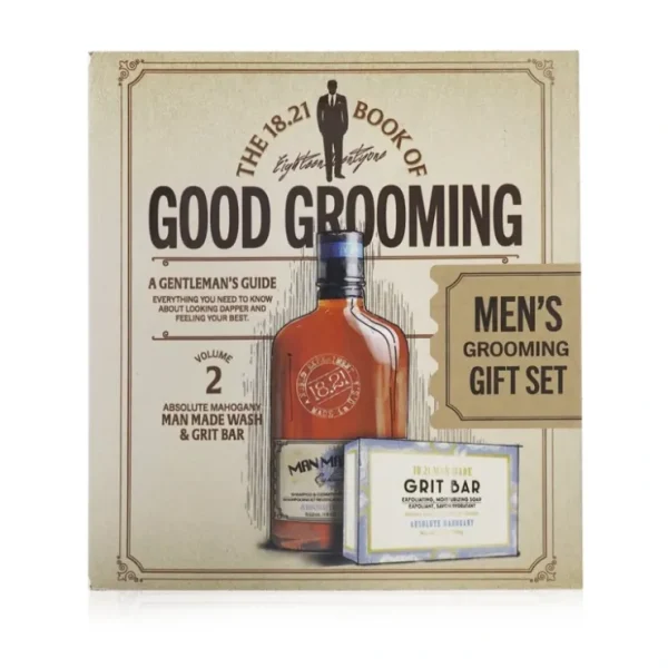 18.21 Man Made Book of Good Grooming Gift Set Volume 2: Absolute Mahogany (Wash 532ml + Grit Bar 198g ) 2pcs - Fresh Bloom Skin - Premium Skincare Solutions for Nourished, Hydrated, and Radiant Skin Every Day