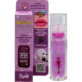 Manga Collection Sparkle Lip Oil - Grape by Rude Cosmetics for Women 0.14oz Lip Oil - Fresh Bloom Skin - Premium Skincare Solutions for Nourished, Hydrated, and Radiant Skin Every Day