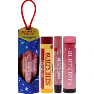 Mistletoe Kiss Gift 2023 - Pink by Burts Bees for Women - 3 Pc 0.15oz Pomegranate Lip Balm, 0.09oz Peony Lip Shimmer, 0.15oz Hibiscus Tinted Lip Balm - Fresh Bloom Skin - Premium Skincare Solutions for Nourished, Hydrated, and Radiant Skin Every Day