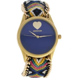 MSHHIBC Hindi Heart - Gold/Blue Nylon Strap Watch by Manoush for Women - 1 Pc Watch - Fresh Bloom Skin - Premium Skincare Solutions for Nourished, Hydrated, and Radiant Skin Every Day