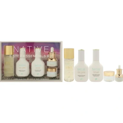 Native 5 Step Essentials Kit by Klara for Women - 5 Pc 3.4oz Micellar Cleansing Water All In One, 1.4oz Pure Vitamin Toner and Facial Mist, 1.4oz Purifying Gel Cleanser, 0.5oz Gold Serum Pure Vitamin Brightening, 0.5oz Vitamin-Rich Moisturizer - Fresh Bloom Skin - Premium Skincare Solutions for Nourished, Hydrated, and Radiant Skin Every Day
