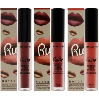 Notorious Rich Long Liquid Lip Color Kit by Rude Cosmetics for Women - 3 Pc Kit 3 X 0.1oz Lip Color - Radical Red, Hell to Pay, Atomic Anger - Fresh Bloom Skin - Premium Skincare Solutions for Nourished, Hydrated, and Radiant Skin Every Day