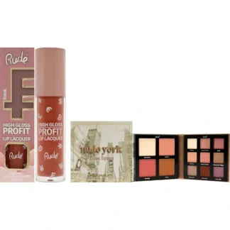 Nude York Face and Eye Palette and High Gloss Profit Lip Lacquer Kit by Rude Cosmetics for Women - 2Pc Kit 0.46oz Eye Palette, 0.141oz Lip Gloss - Frank - Fresh Bloom Skin - Premium Skincare Solutions for Nourished, Hydrated, and Radiant Skin Every Day