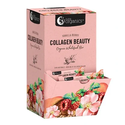 Nutra Organics Organic Wholefood Bar Collagen Beauty Vanilla Berry 30g x 30 Display - Fresh Bloom Skin - Premium Skincare Solutions for Nourished, Hydrated, and Radiant Skin Every Day