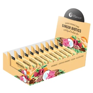 Nutra Organics Organic Wholefood Probiotic Bar Ginger Biotics (Ginger Coconut Choc) 45g x 12Display - Fresh Bloom Skin - Premium Skincare Solutions for Nourished, Hydrated, and Radiant Skin Every Day