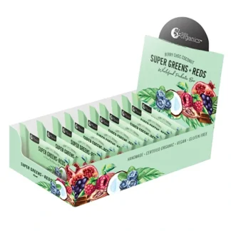Nutra Organics Organic Wholefood Probiotic Bar Super Greens + Reds (Berry Choc Coconut) 45g x12Disp - Fresh Bloom Skin - Premium Skincare Solutions for Nourished, Hydrated, and Radiant Skin Every Day