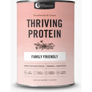 NUTRA ORGANICS Thriving Protein (Organic Plant Based Protein) Strawberries & Cream 450g - Fresh Bloom Skin - Premium Skincare Solutions for Nourished, Hydrated, and Radiant Skin Every Day