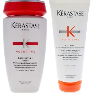 Nutritive Bain Satin 1 Shampoo and Nutritive Lait Vital Conditioner Kit by Kerastase for Unisex - 2 Pc Kit 8.5 oz Shampoo, 6.8oz Conditioner - Fresh Bloom Skin - Premium Skincare Solutions for Nourished, Hydrated, and Radiant Skin Every Day