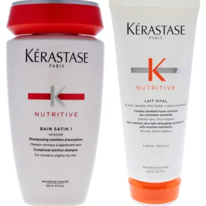 Nutritive Bain Satin 1 Shampoo and Nutritive Lait Vital Conditioner Kit by Kerastase for Unisex - 2 Pc Kit 8.5 oz Shampoo, 6.8oz Conditioner - Fresh Bloom Skin - Premium Skincare Solutions for Nourished, Hydrated, and Radiant Skin Every Day