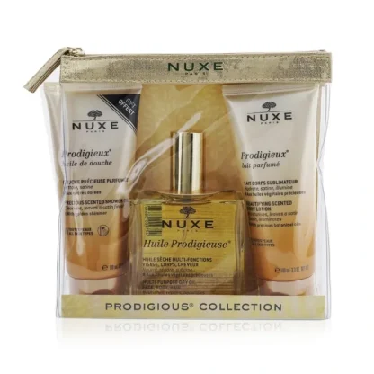 Nuxe Prodigious Collection: Huile Prodigieuse Multi-Purpose Dry Oil 100ml + Prodigieux Precious Scented Shower Oil 100ml + Prodigieux Beautifying Scented Body Lotion 100ml 3pcs - Fresh Bloom Skin - Premium Skincare Solutions for Nourished, Hydrated, and Radiant Skin Every Day