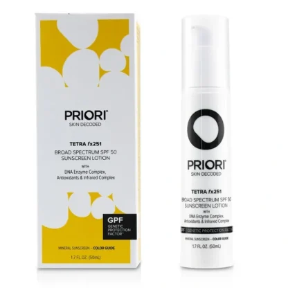 Priori TETRA fx251 Broad Spectrum SPF 45 Sunscreen Lotion - Color Guide 50ml/1.7oz - Fresh Bloom Skin - Premium Skincare Solutions for Nourished, Hydrated, and Radiant Skin Every Day