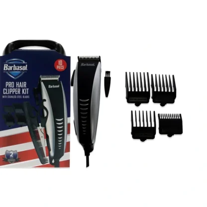 Pro-Hair Clipper Kit by Barbasol for Men - 10 Pc Pro Hair Clipper, Scissors, Deluxe Travel Case, 4 Guide Combs (3mm, 6mm,9mm,12mm), Large Comb, Blade Oil and Cleaning - Fresh Bloom Skin - Premium Skincare Solutions for Nourished, Hydrated, and Radiant Skin Every Day