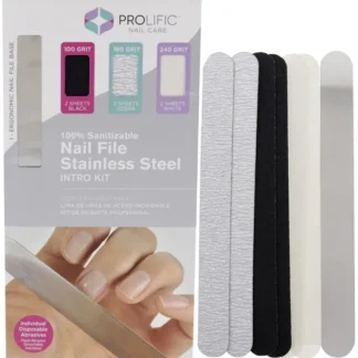 Prolific Pro Sanitizable Nail File Stainless Steel Kit by Prolific for Unisex - 4 Pc 100 Grit Black 2 Sheets Nail File , 180 Grit Zebra 2 Sheets Nail File, 240 Grit White 2 Sheets Nail File, Pro Nail Stainless Steel File - Fresh Bloom Skin - Premium Skincare Solutions for Nourished, Hydrated, and Radiant Skin Every Day