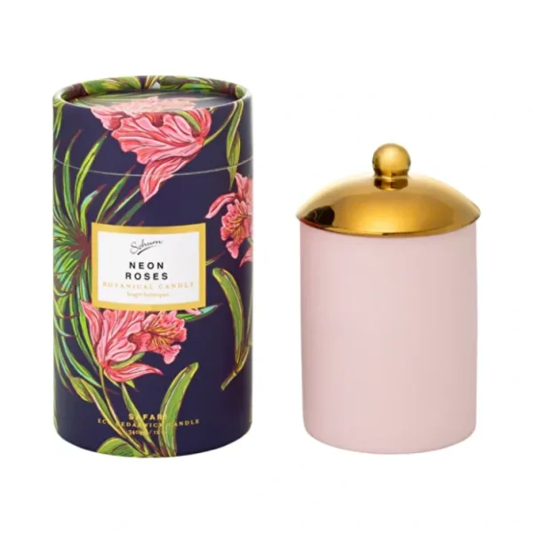 Sohum Safari Botanical Candle Eco Cedarwick Candle in Ceramic Jar Neon Roses 340g - Fresh Bloom Skin - Premium Skincare Solutions for Nourished, Hydrated, and Radiant Skin Every Day