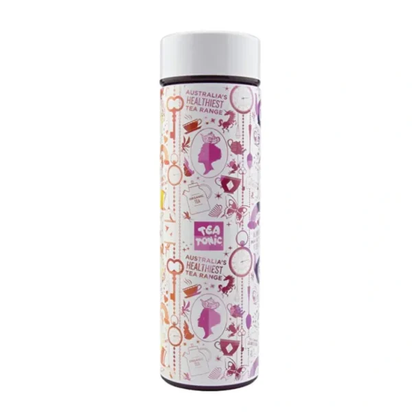 Tea Tonic Thermal Drink Bottle White (Double wall stainless steel + Infuser basket) 450ml - Fresh Bloom Skin - Premium Skincare Solutions for Nourished, Hydrated, and Radiant Skin Every Day
