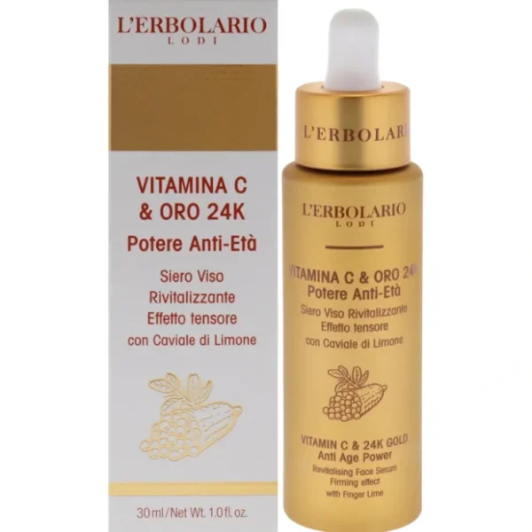Vitamin C and 24K Gold Anti Age Power Revitalising Face Serum by LErbolario for Unisex - 1 oz Serum - Fresh Bloom Skin - Premium Skincare Solutions for Nourished, Hydrated, and Radiant Skin Every Day