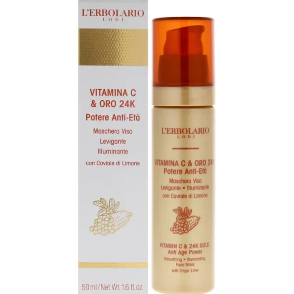 Vitamin C and 24K Gold Smoothing Illuminating Face Mask by LErbolario for Women - 1.6 oz Mask - Fresh Bloom Skin - Premium Skincare Solutions for Nourished, Hydrated, and Radiant Skin Every Day