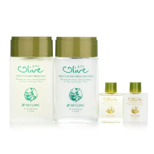 3W Clinic Olive For Man Set: 2x Fresh Skin, 2x Fresh Emulsion (Exp. Date 3/2023) 4pcs - Fresh Bloom Skin - Premium Skincare Solutions for Nourished, Hydrated, and Radiant Skin Every Day