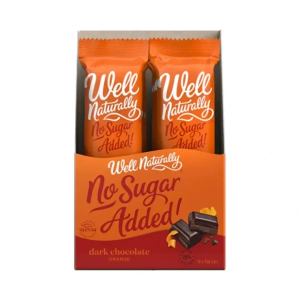 Well Naturally No Added Sugar Bar Dark Chocolate Orange 45g x 16 Display - Fresh Bloom Skin - Premium Skincare Solutions for Nourished, Hydrated, and Radiant Skin Every Day