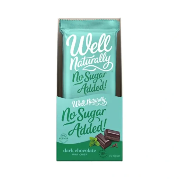 Well Naturally No Added Sugar Block Dark Chocolate Mint Crisp 90g x 12 Display - Fresh Bloom Skin - Premium Skincare Solutions for Nourished, Hydrated, and Radiant Skin Every Day