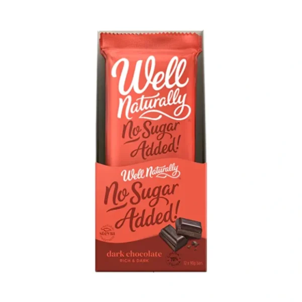 Well Naturally No Added Sugar Block Dark Chocolate Rich Dark 90g x 12 Display - Fresh Bloom Skin - Premium Skincare Solutions for Nourished, Hydrated, and Radiant Skin Every Day
