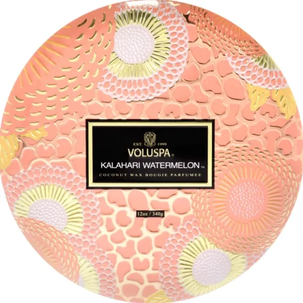 3 Wick Tin Candle - Kalahari Watermelon by Voluspa for Unisex - 12 oz Candle - Fresh Bloom Skin - Premium Skincare Solutions for Nourished, Hydrated, and Radiant Skin Every Day