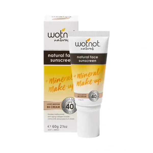 Wotnot Naturals Natural Face Sunscreen SPF 40 + Mineral MakeUp BB Cream Light/Medium Beige 60g - Fresh Bloom Skin - Premium Skincare Solutions for Nourished, Hydrated, and Radiant Skin Every Day